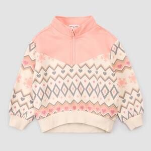 NEW MILES THE LABEL girl's fairisle fleece half zip pullover in pink